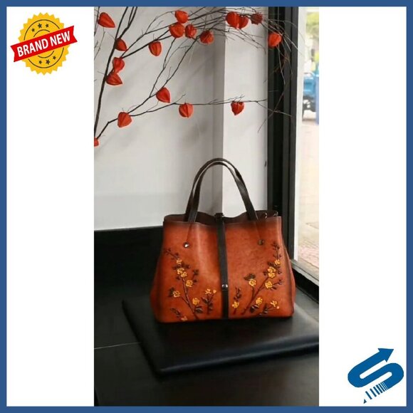 Women Genuine Leather Satchel Handbag Crossbody Purse Top Handle Vintage Embossed